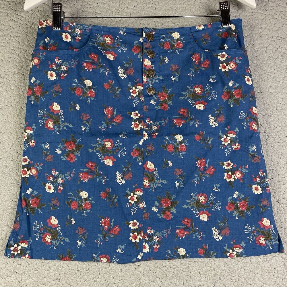 VTG Ralph‎ Lauren Mini Skirt Size 4 Blue Floral 70s Inspired Embrordered Pocket